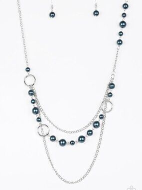 paparazzi silver/blue necklace w/ matching earrings